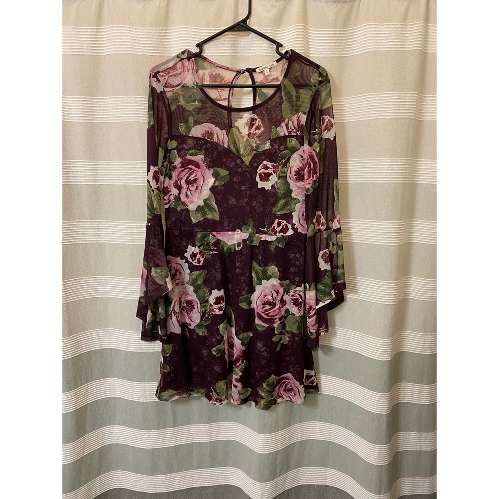 Purple floral bell sleeve dress